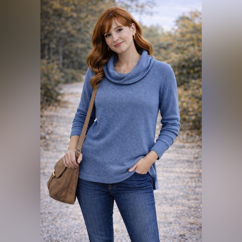 J.Jill Blue Ribbed Cowl Neck Sweater Small Petite